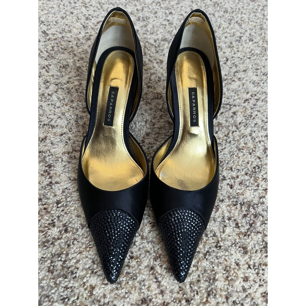 Caparros Pointed Toe 3.5"Heels Women's Sz 7B Navy‎ Satin Upper Grate Condition